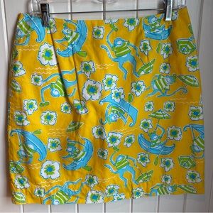 Vintage Lilly Pulitzer Skirt, Yellow/Blue/White Monkey Print, Size 8